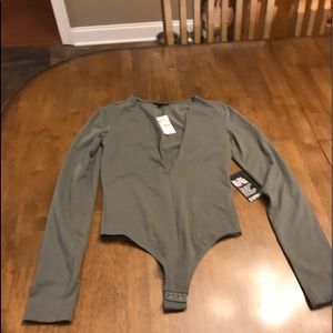 Express olive green low cut body suit in size XS
